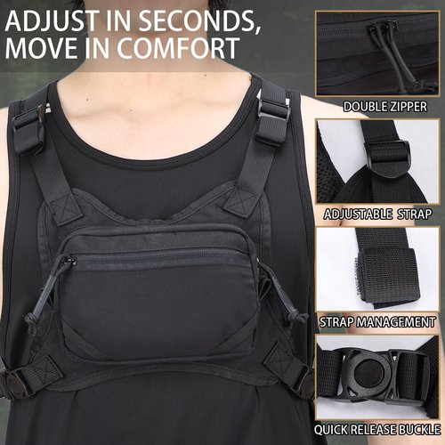 MGFLASHFORCE Chest Bag for Men and Women, Chest Rig Pack Front EDC Pouch Running Vest Phone Holder for Workout, Hiking and Outdoor Sports