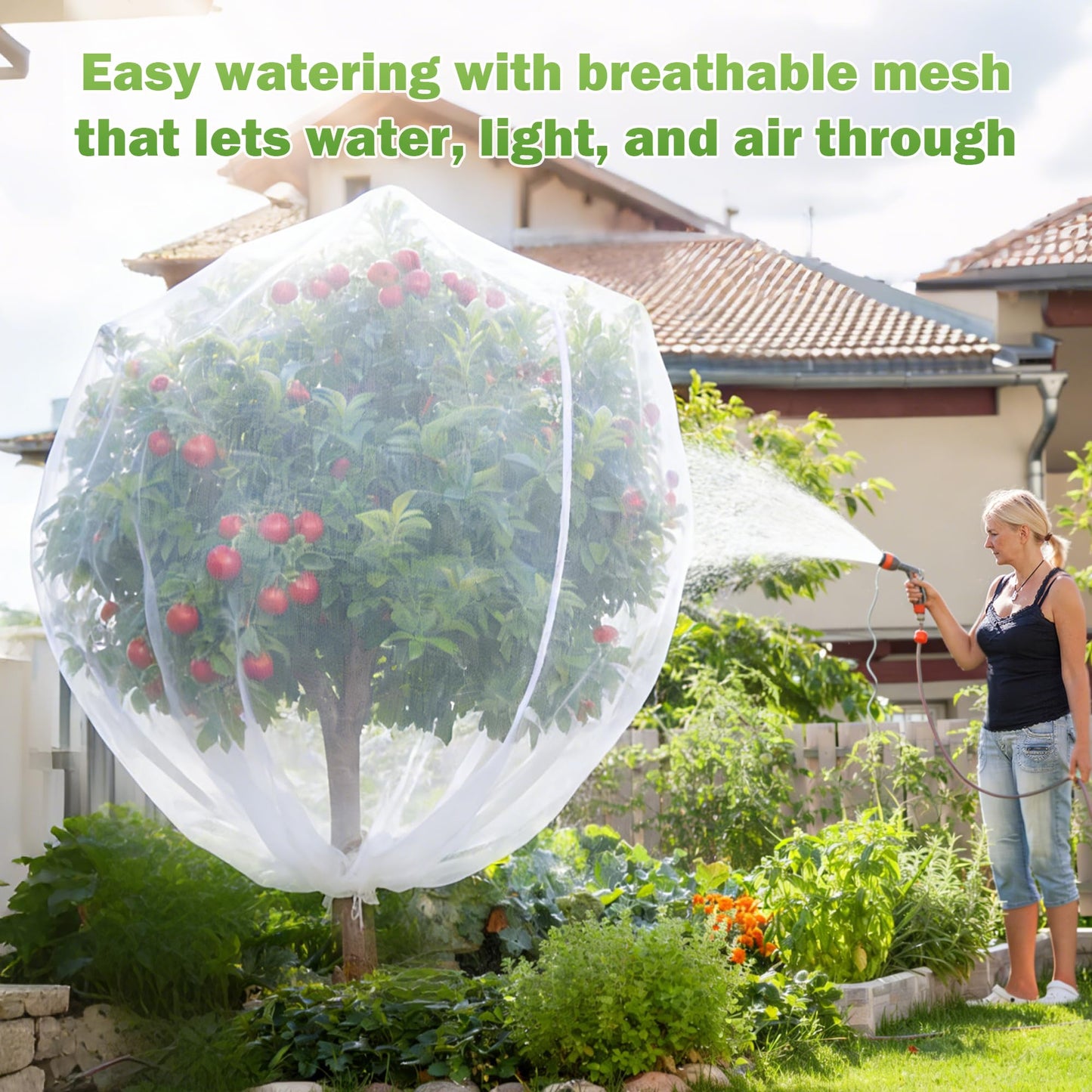 2 Pack 12x12 FT Fruit Tree Netting with Zipper and Drawstring - Heavy-Duty Fine Mesh Garden Bird Netting for Fruit Trees, Protect Fruits from Birds, Squirrels,Insects,Deer & Pests