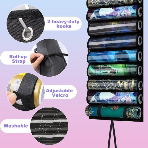 Mity rain 12+1 Playmat Tube Holder for MTG with Tube Slot, Hangable Playmat Holder Storage Bag, Transparent PVC Protection with Quick-Access Slots, Fits 24x14 Standard Mats Compatible with TCG/MTG