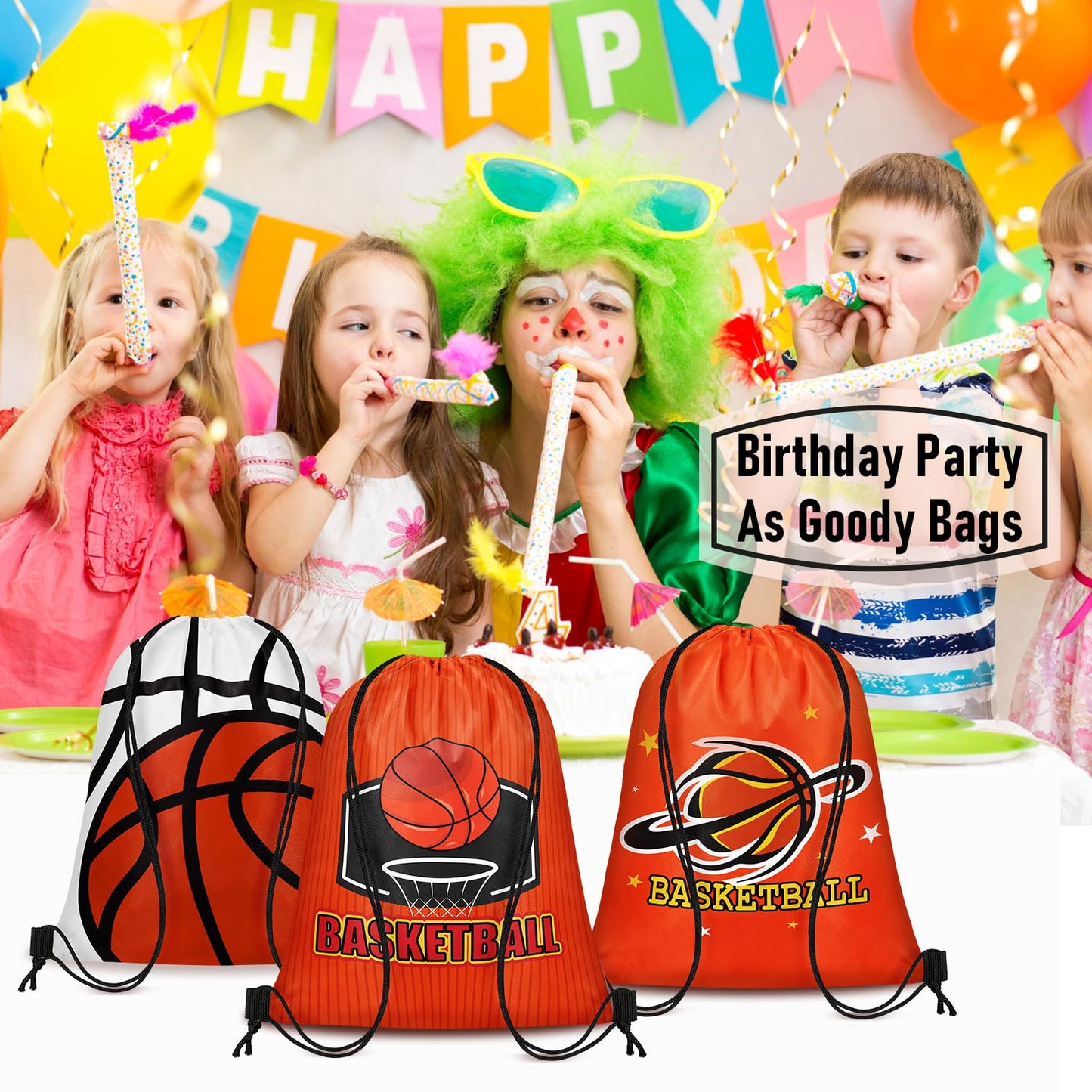 Grneric 18 Pcs Basketball Party Favor Bags Drawstring Bags Bulk Candy Goodie Bag Basketball Themed Presents for Sports Teams