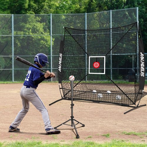 AOLIGEIJS 6'X6' Baseball Softball Practice Net,Pitching Net,Batting Net,with Baseball Tee,Bonus Strike Zone,Target and Bow Frame,for Hitting,Pitching,Catching