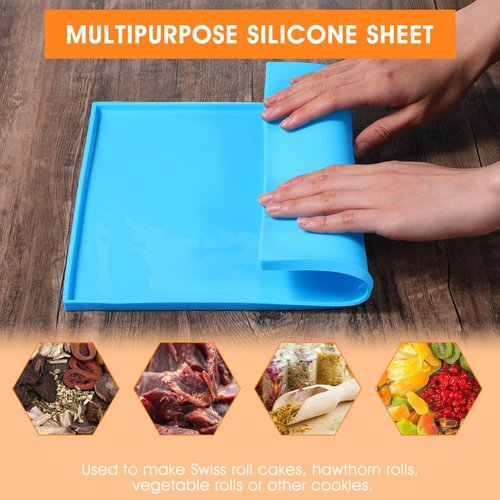 6 PCS Silicone Dehydrator Trays Fruit Leather Trays 12 x 10 Inch Non-Stick Dehydrator Mats with Silicone Scraper Cutter Wheel for Fruit Vegetables, Meat, Pastry etc Dehydrator Tray with Edge