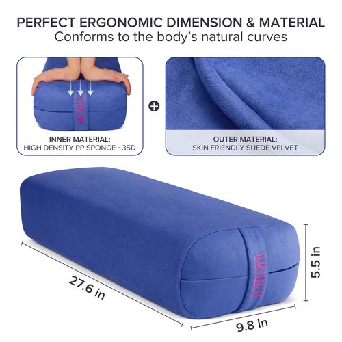 SIMIAN Yoga Bolster Pillow Premium Meditation Bolsters Supportive Rectangular Cushion with Skin-Friendly Velvet Cover Washable, Support Cushions Bolster Pillows for Restorative Yoga
