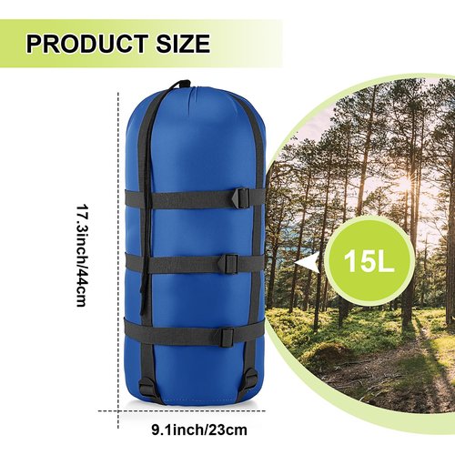 SilTriangle Compression Sack for Sleeping Bag Store Ultralight Sleeping Bag Compression Stuff Sack 15l 25l Space Saving Gear for Travel Camping Hiking Outdoor(Blue,15l)