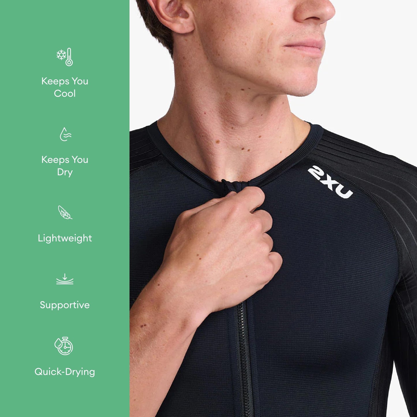 2XU Men's Trisuit Aero Sleeved Front Zip - Performance Triathlon Suit for Muscle Support - Black/White - Size Small