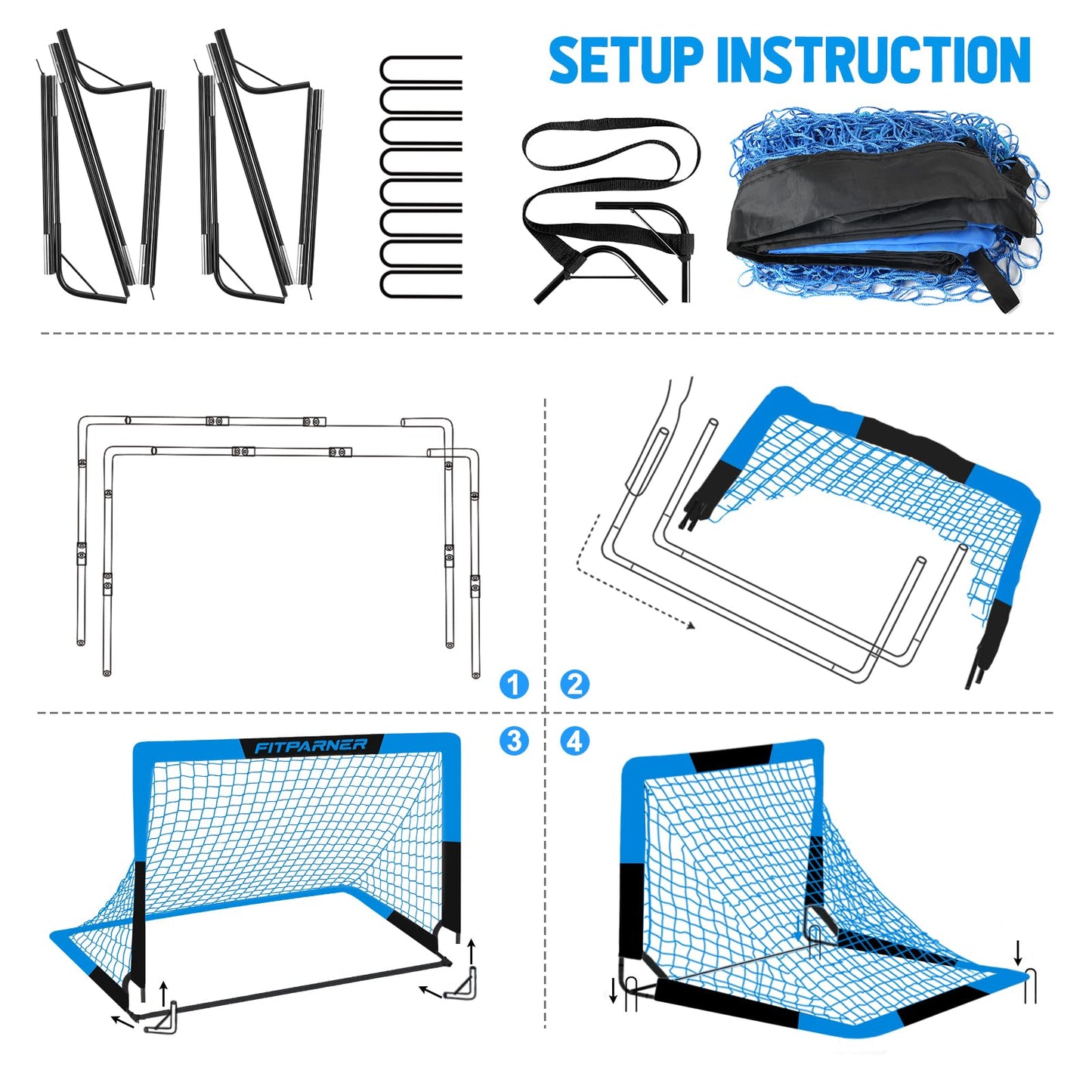 Kids Soccer Goals for Backyard Set - 2 Set of 4X3 ft Soccer Nets for Kids Age 3-14,Portable Pop Up Soccer Training Equipment Kit with Soccer Ball,Cones for Toddler Youth Outdoor