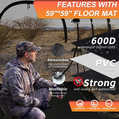 FUNHORUN Hunting Blind 360 Degree See Through with Floor Mat, 2/3 Person Ground Blind, Quick Set Pop Up Tent, Spring Steel Camouflage Tent for Deer and Turkey