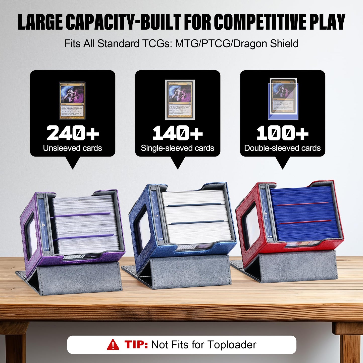 Kabinka Commander Deck Box for MTG with Metal Emblem, Card Deck Box with Dice Tray, Holds 100 Double-Sleeved Cards for TCG/PTCG, Cards Storage Case with 35PT Magnetic Card Holder (Black& Red, Lotus)