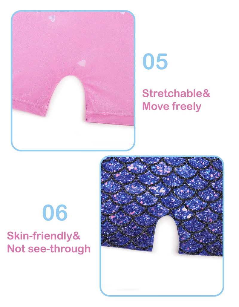 Tstiti Gymnastics Leotards for Girls 2 Pack Sparkly Kids Biketards Dance Unitards Matching Hair Scrunchies Heart Mermaids 4-5 T