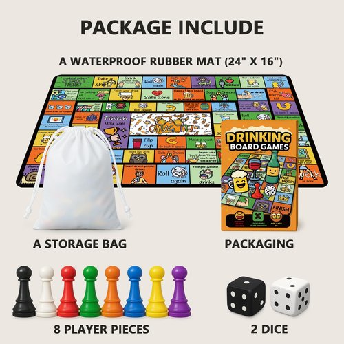 OmaFena Drinking Game for Adults – Funny 21+ Party Board Game with Rubber Mat – Drunk Games, Bachelorette Party, College Night, Birthday, 2-8 Players