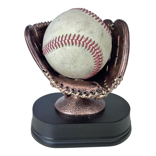 Express Medals Baseball Glove Trophy Display, Bronze Finish on Black Base, Decorative Ball Holder Tee T Coach Pitch Trophies Award Gift Prize Recognition Awards