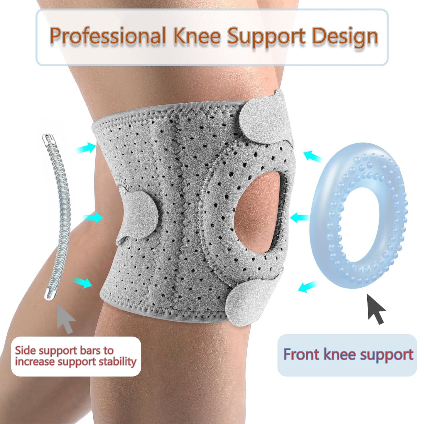 2Pcs Wellknee Knee Brace, Knee Brace for Women Men Adjustable Knees Support, Patellar Pad Realign Knee Joint, Adjustable Tendon Support Sleeve Brace, Knee Support for Running Hiking and Sports (Large)