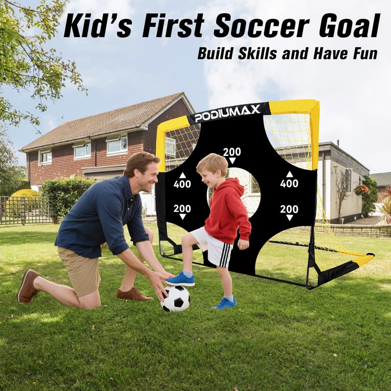 PodiuMax Kids Soccer Goal Set of 2, 4x3ft Pop up Portable Soccer Goals for Backyard, Soccer Net for Kids Age 3 4 5 6 7 8, Toddler Soccer Goal Gift with 1 Ball, 1 Target Net, 10 Cones, 2 Targets