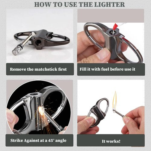 2 Pack Metal Match Keychain Lighter, Waterproof Permanent Match Key Ring Reusable Lighter Keychain Gift for Men Outdoor Hiking Camping Emergency