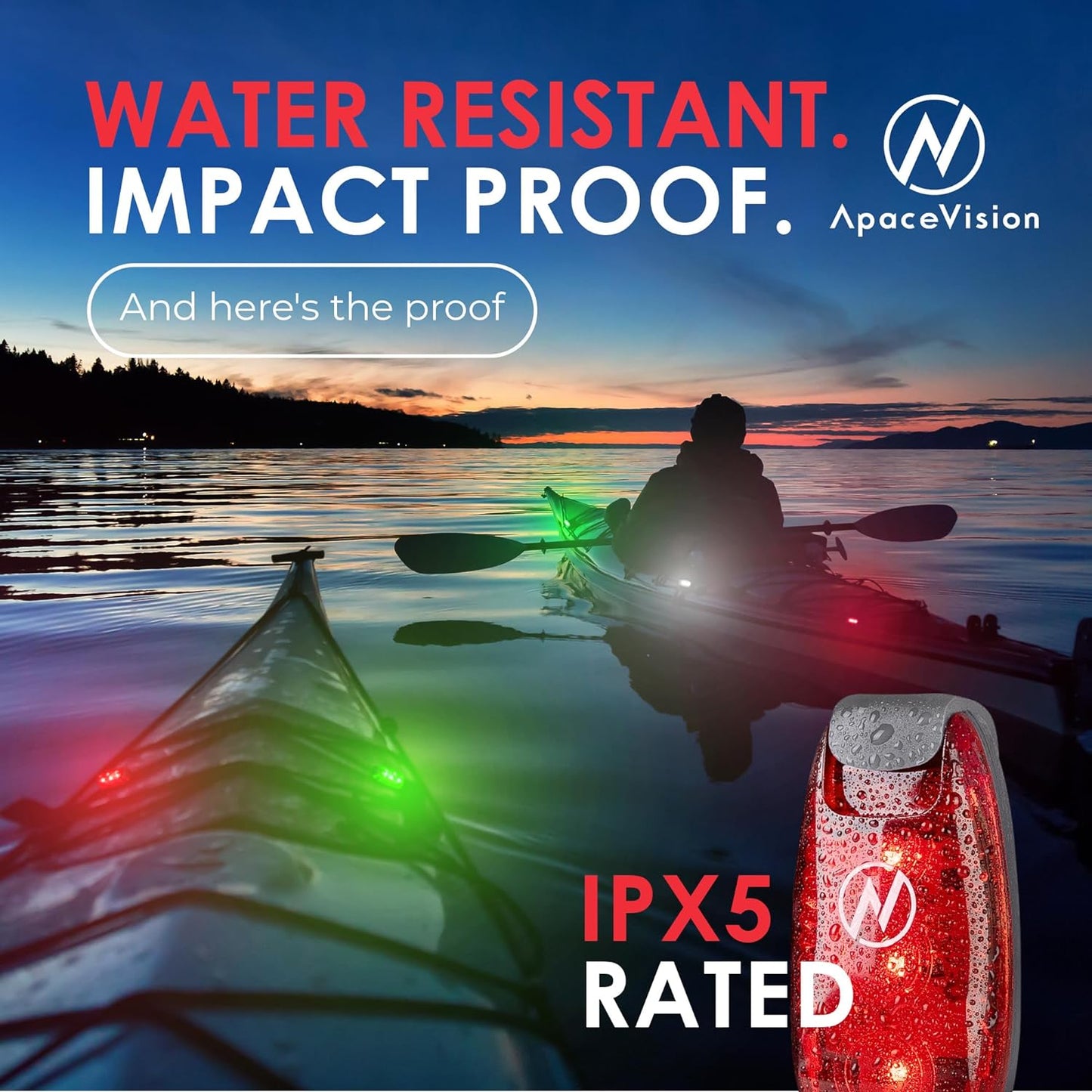 KayaLuma LED Kayak Lights (3 Pack) | Clip On IPX5 Waterproof Marine Navigation Lights for Night Kayaking, Canoeing, Boating, Fishing | High Visibility Kayak Accessories