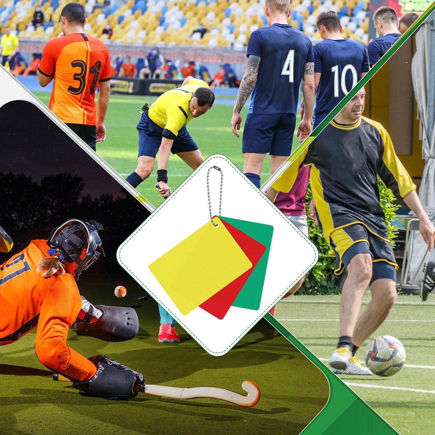 2 Sets Referee Penalty Cards Football Referee Card Sets Soccer Warning Ejection Delay Green Red and Yellow Cards for Sports Game Officials Kit