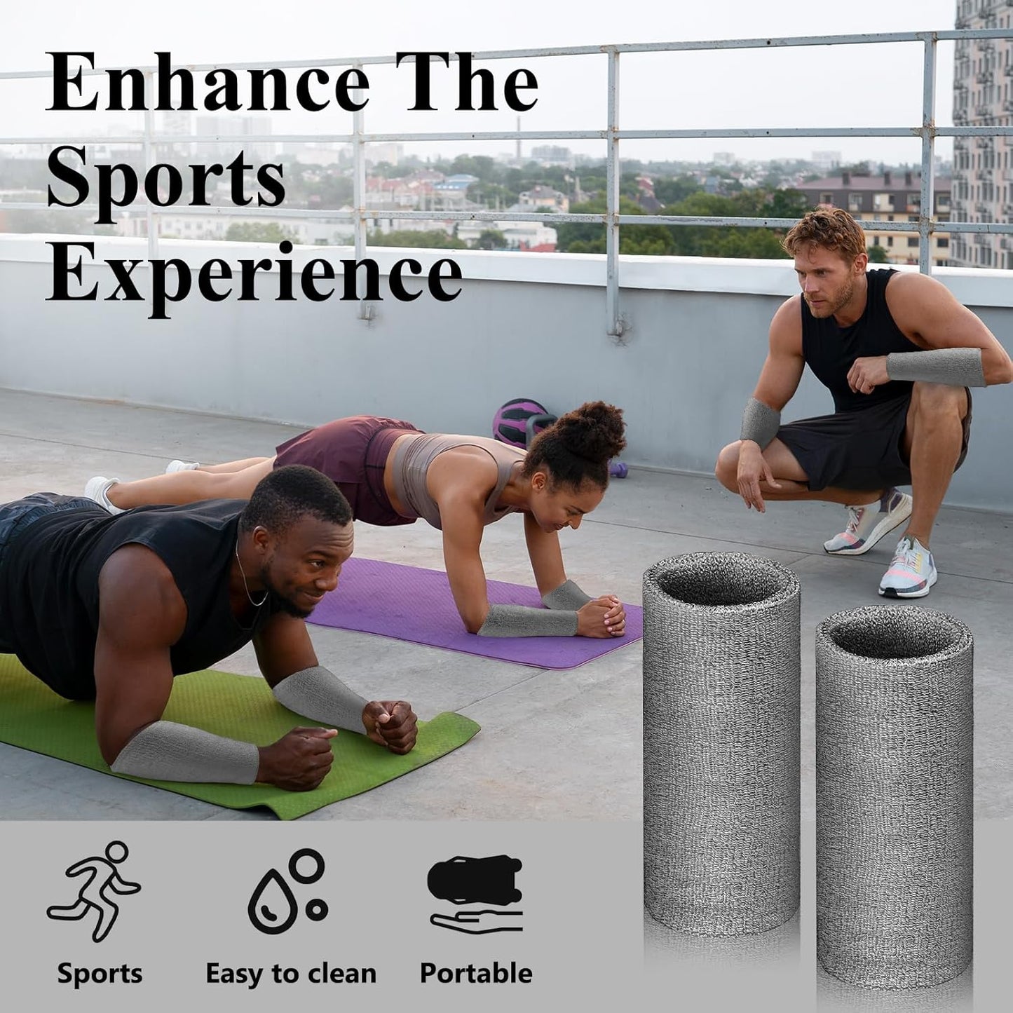 2 Pcs 9 Inch Long Wristbands Sweatbands Black Large Sweat Bands Wristbands Wrist Sweatbands Bulk Arm Sweat Bands for Men Women Weight Loss Football Workout