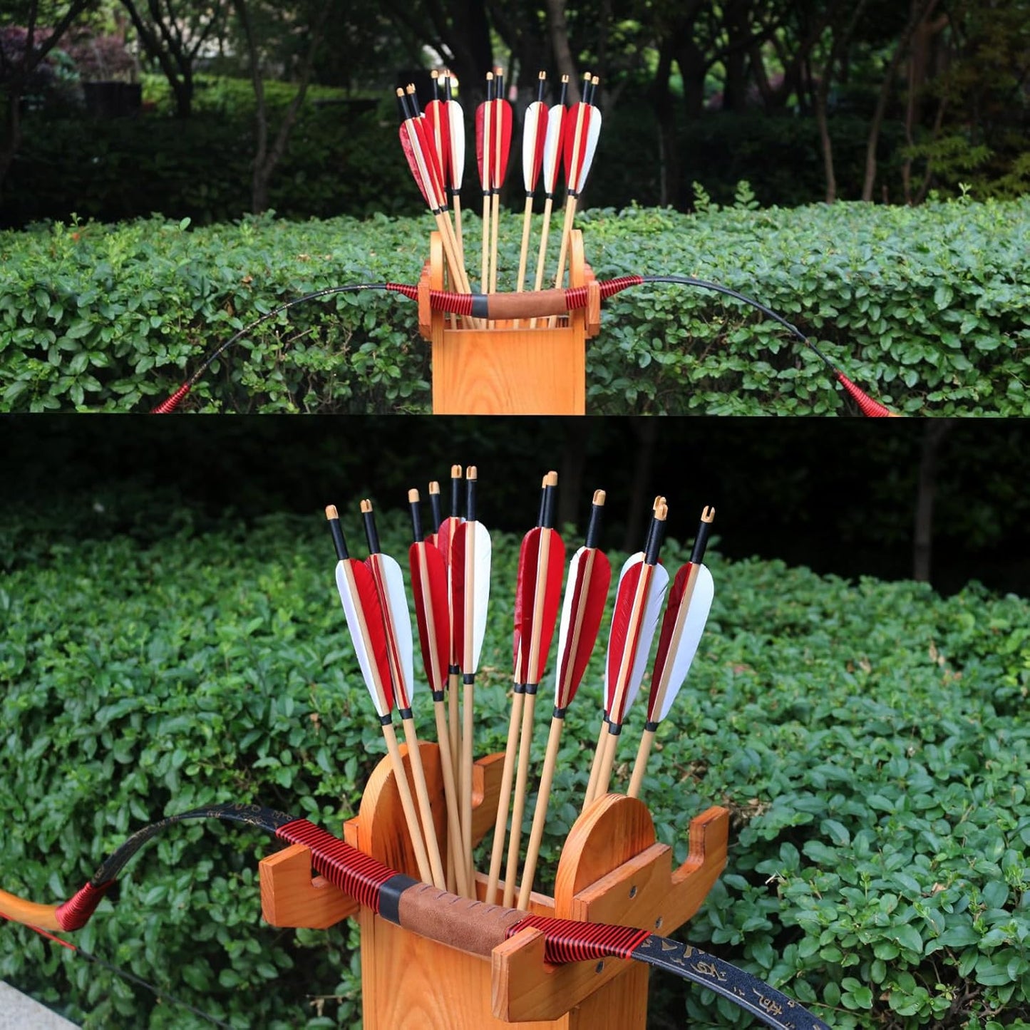 12 Pcs Archery Wooden Arrows with Feathers Handmade Targeting Arrows for Traditional Bow Recurve Bow Longbow for Adults 31inch