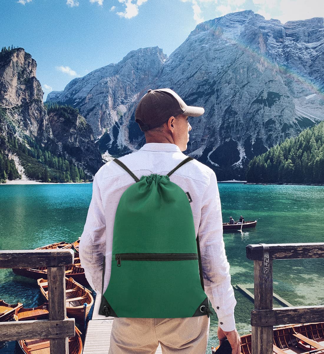 HOLYLUCK Drawstring Backpack Bag Sport Gym Sackpack (Bottle Green)