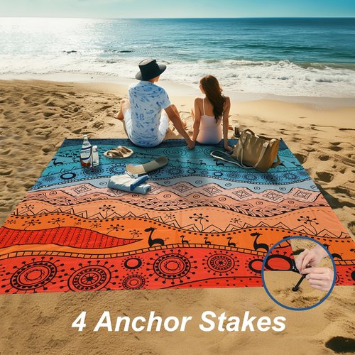 SKYREH Beach Blanket Waterproof Sandproof, 79" x 83" Extra Large Sand Free Quick Drying Beach Mat, Compact Outdoor Picnic Mat for Travel, Hiking, Camping (Bohemian)