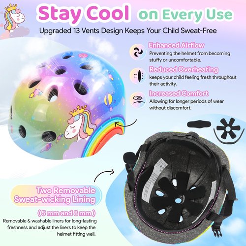 Vvinca Kids Toddlers Bike Helmet Adjustable for Ages 3-5-8 Years, Knee Pads and Elbow Pads Set Wrist Guard Sports Protective Gear Set for Roller Skate Bicycle Skateboard Scooter Girls Birthday Gift