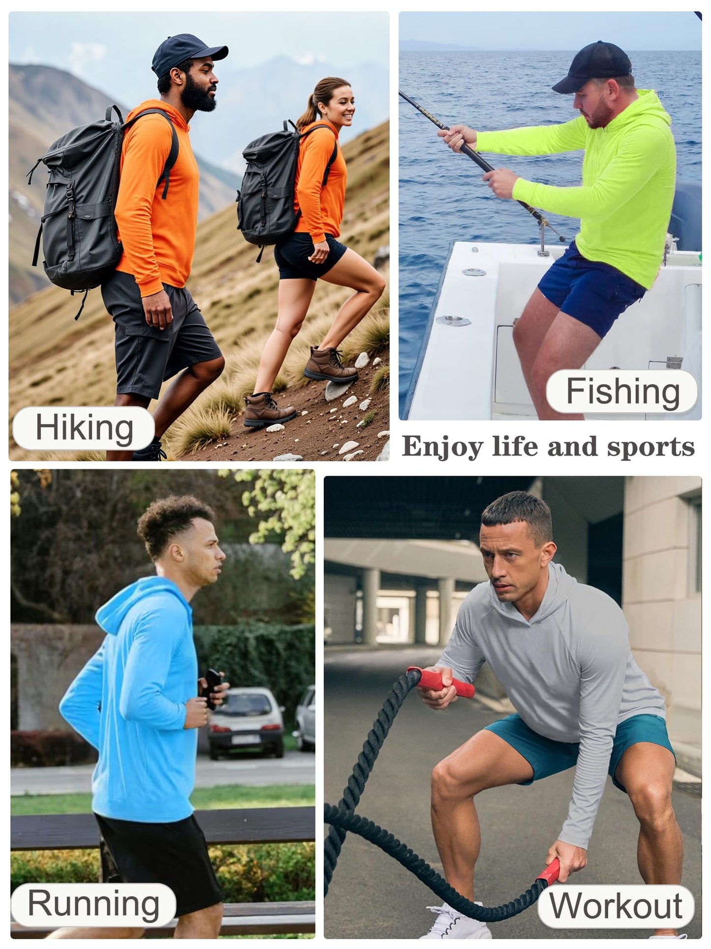 PLUMZJOY UPF 50+ Fishing Shirts for Men Long Sleeve Sun Protection Hoodie Shirt Lightweight Outdoor UV Hiking Shirts White M