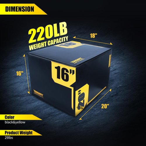 ToughFit Plyo Box - 3 in 1 Foam Plyometric Box - Jump Box for MMA, Crossfit - Adjustment Height Plyometric Jump Box for Home Gym - PVC Cover Platform & High-Density Workout Box (Small - 20"x18"x16")