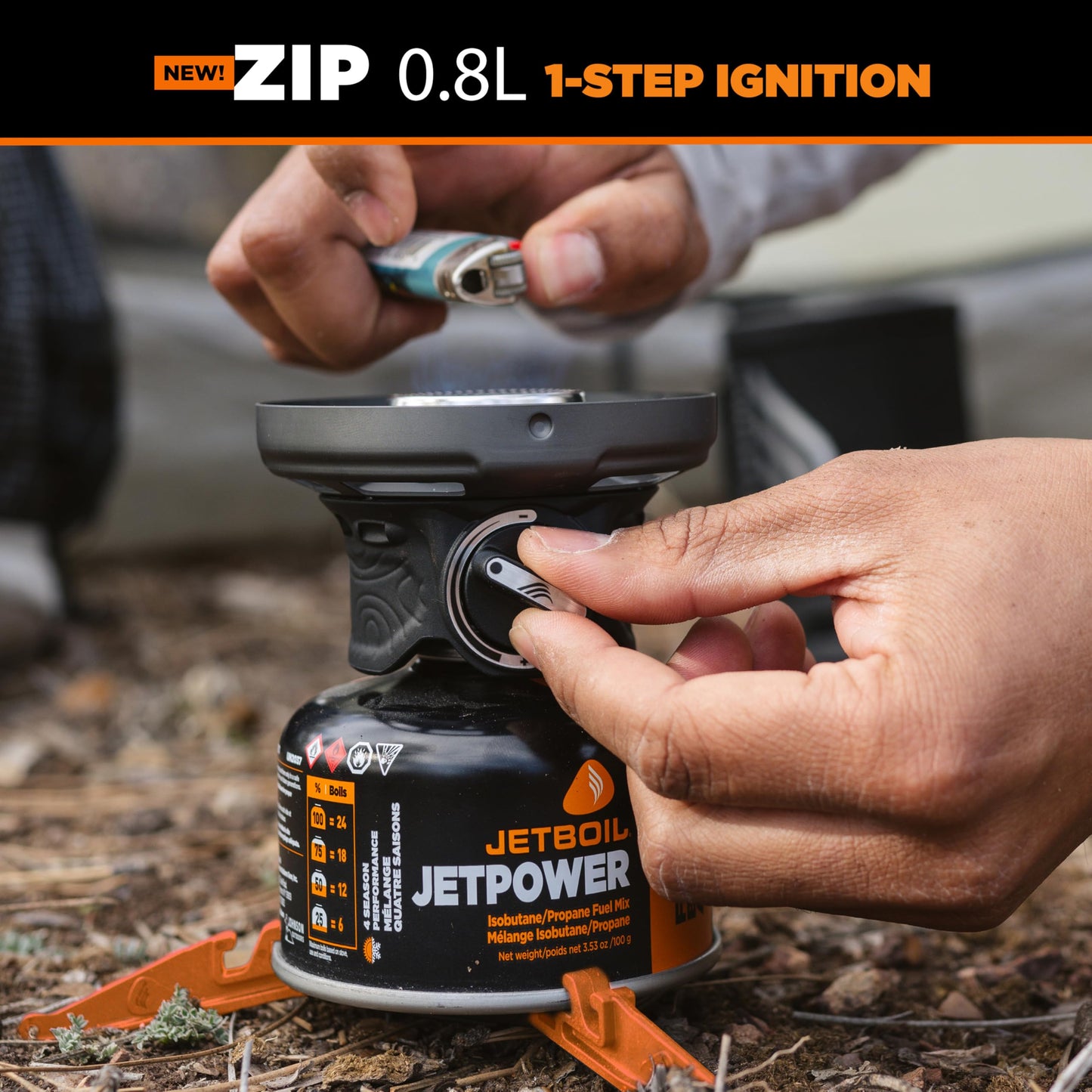 Jetboil Zip 0.8L Portable Fast Boil Stove with Easy-Turn Knob Igniter for Backpacking and Camping, New for 2025, Propane/Isobutane Burner with Cooking Cup