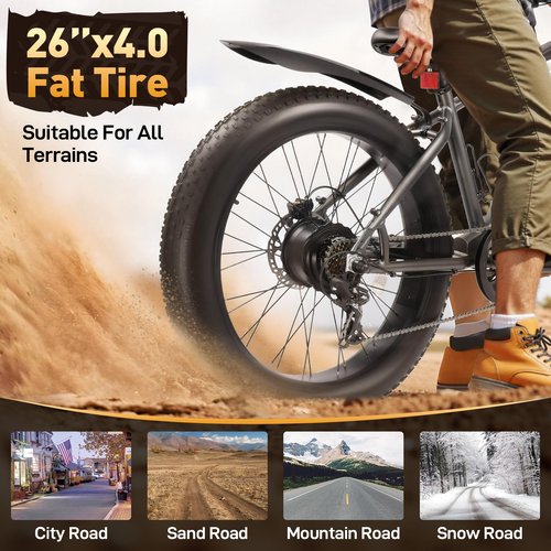 TKLINS Electric Bike for Adults, 28MPH Max Speed Fat Tire Dirt E-Bikes, 1500W Peak Motor Ebikes, 48V14.5AH Battery 7 Speed 40 Miles Max Range E Bikes for Mountain, Commuting