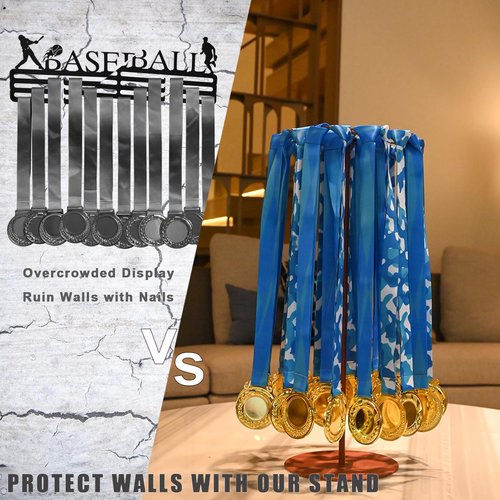 Medal Hanger Display Rotating | Wall-Safe Tabletop Running Medal Stand Holds 45+ Race Medals | Heavy-Duty Metal Base with Quick Assembly Rack | Perfect for Marathon & Sports Awards Display (Rose)