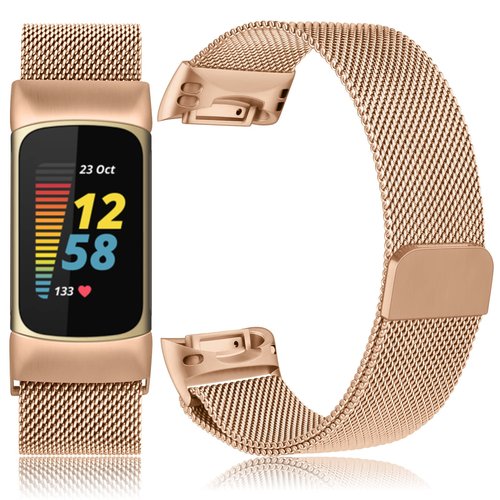 Meliya for Fitbit Charge 6 Bands Women Men, Stainless Steel Metal Mesh Loop Adjustable Magnetic Wristband Replacement Straps Compatible with Fitbit Charge 6 Fitness Tracker (Rose Gold)