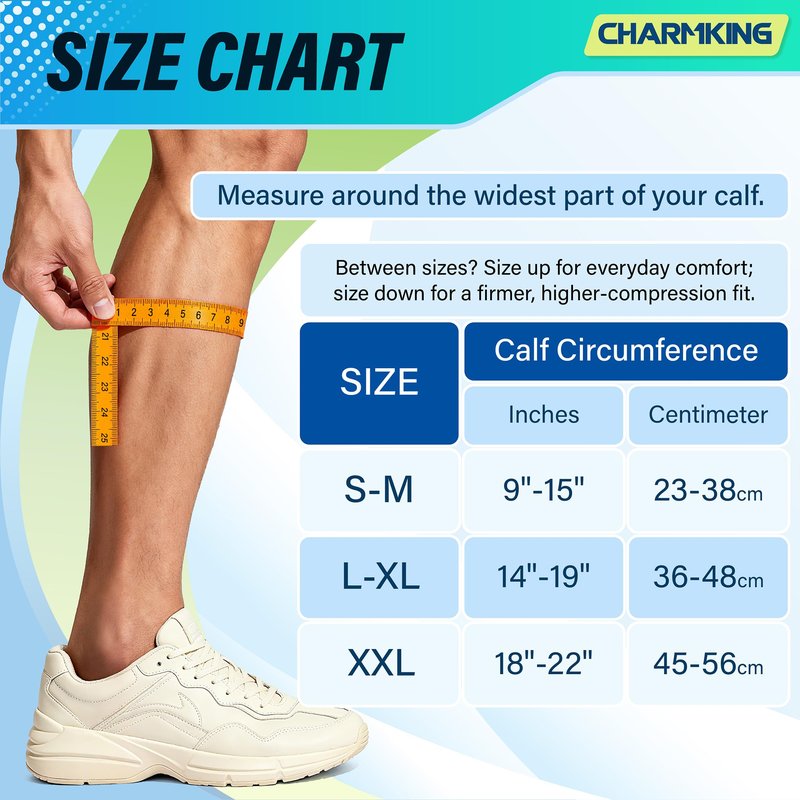CHARMKING Calf Compression Sleeve for Women & Men Circulation (3 Pairs) 15-20 mmHg - Best Athletic for Running, Cycling, Support - Boost Performance (L/XL, Beige)