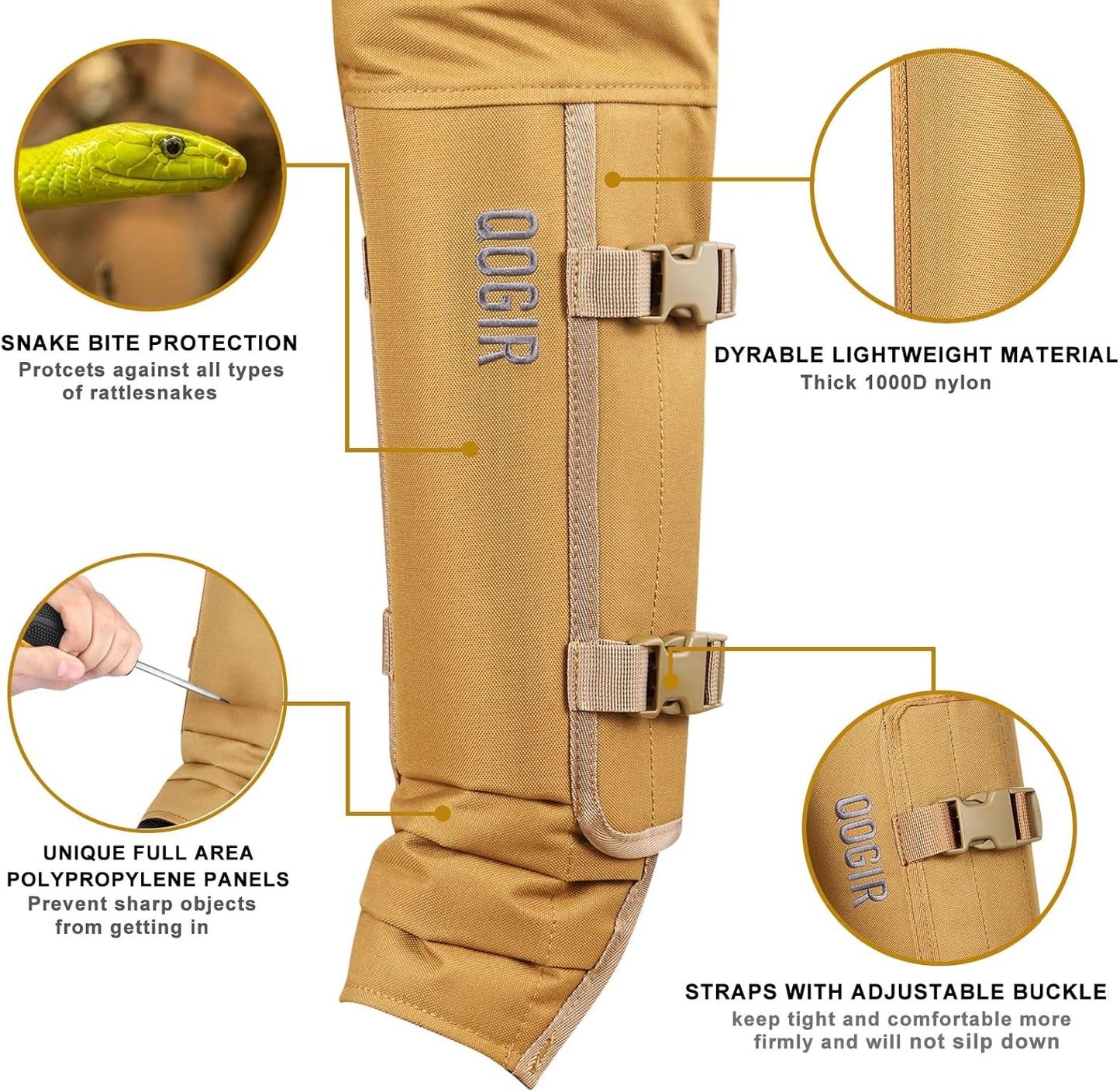 IceBlade Snake Chaps, Full Leg Protection from Snake Bites, Waterproof Hunting Gear, Adjustable Size Snake Guard Gaiters for Legs, Briar Thorns, and Brush, Durable Snake Bite Defense