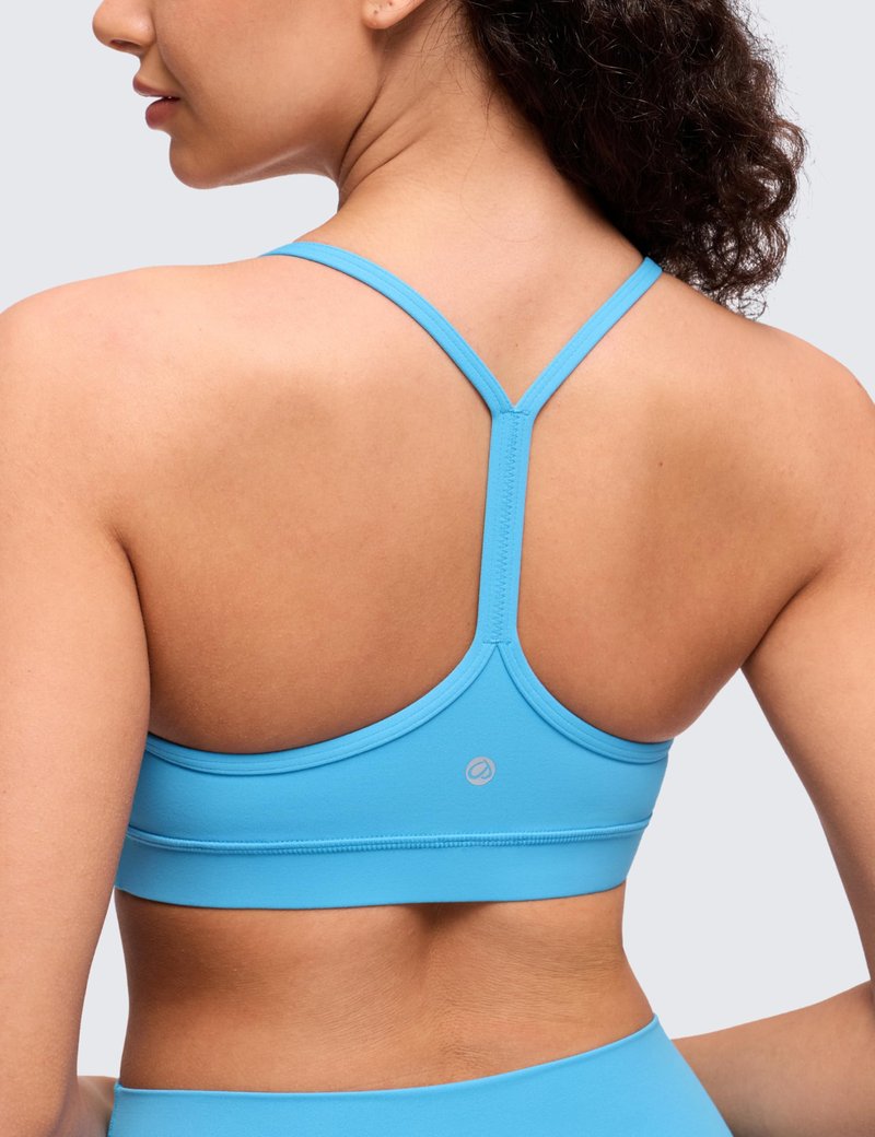 CRZ YOGA Butterluxe Y Back Sports Bras for Women - Padded Racerback Low Impact Spaghetti Thin Strap Workout Yoga Top Kayak Blue X-Large