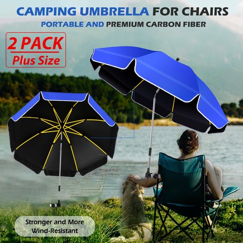 QTREE intelligence 2Pack 48.8 inch Large Beach Umbrella with Clamp Sun Shade for Beach Chair, 360°Adjustable UV Protection Golf Umbrella with Clip for Outdoor Stroller Wheelchair Camping Chair