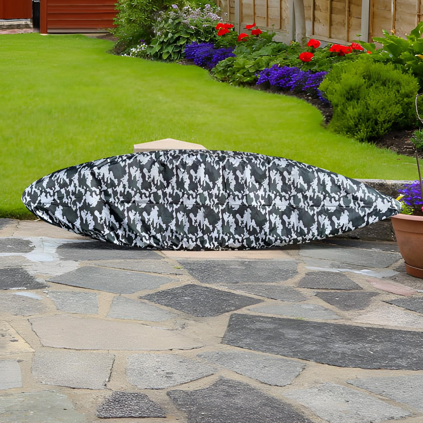 Kayak Cover, 420D Waterproof Kayak Covers for Outdoor Storage, Ultra Strong Canoe Storage Oxford UV Resistant Dust Cover Sunblock Fishing Boat Cover Shield Protector- Camouflage