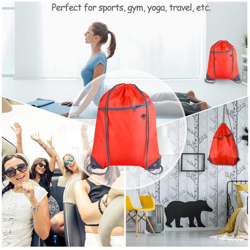 KUUQA 12Pcs Drawstring Backpack Bags Bulk with Zipper Pocket Christmas Gift Bag(Red)