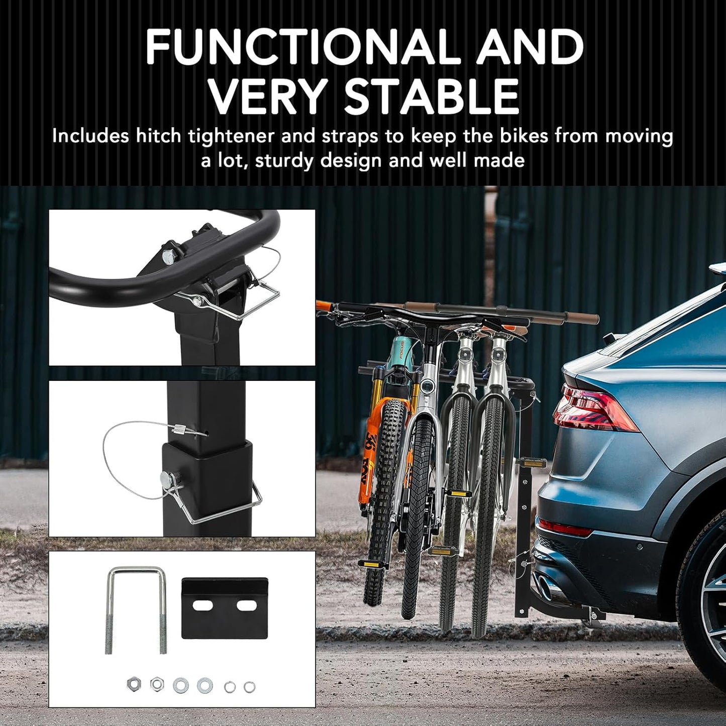 2 Bike Hitch Rack, Heavy-Duty Foldable Steel Bicycle Rack with Hitch and Anti-Rattle Straps, 2" Receiver Compatible, Easy to Assemble & Use, Bike Holder for Car, SUV, Truck