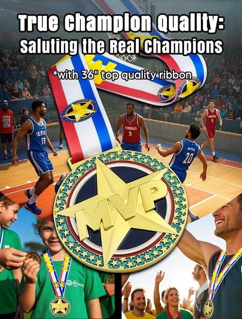 BSTWARM MVP Champion Awards Medals for Sports - 3.15'' Heavy Duty Basketball, Football, Soccer, Baseball, Softball - Team MVP Gift with Neck Ribbons