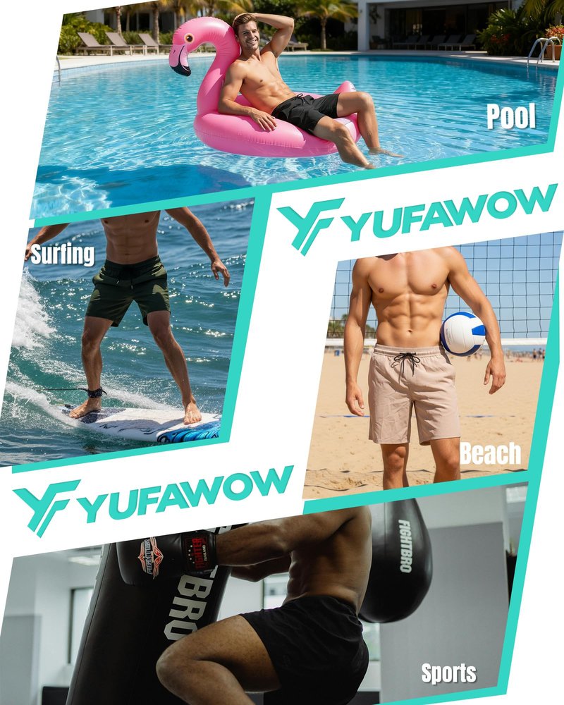 7 Inch Men Swim Trunks mid-thigh Compression Liner Quick Dry Male Swimwear Bikini Swimsuit Bathing Suit Beach Water Shorts Board Surf Track Training Jogger Active Walking Wear Attire Outfit Apparel