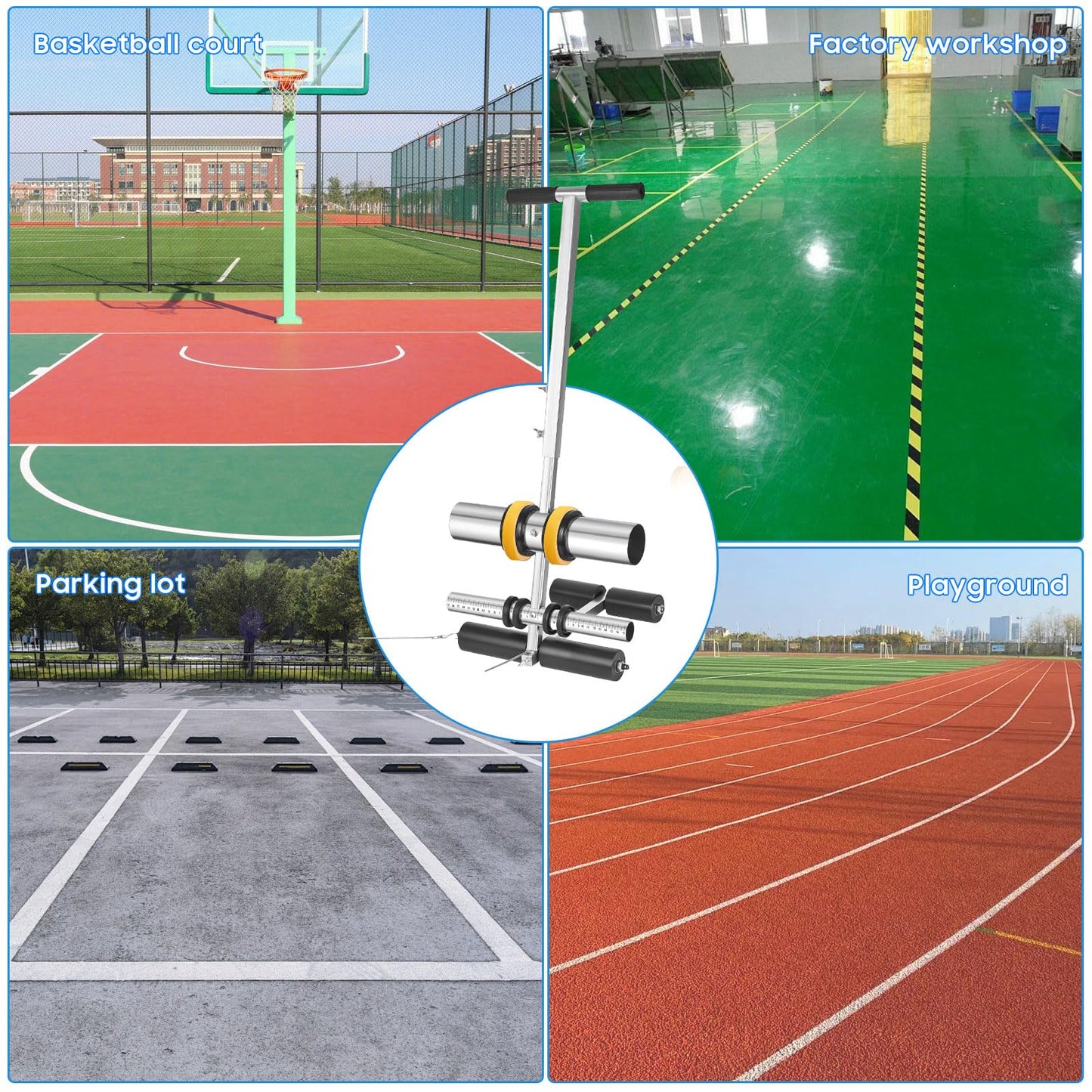 Julymoda Court Line Tape Machine, Hand Pushed Basketball Court Line Striping Machine, Field Line Striping Marking Machine, Floor Paint Tape Applicator for Parking Lots, Driveway, Playground