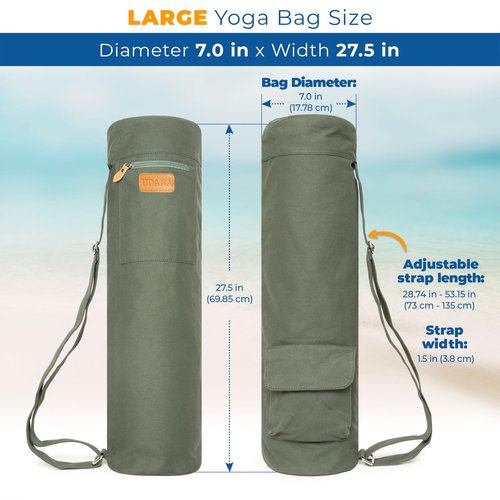 UDANA Yoga Mat Bag, Large, Green – Fits Thick Mats, 3 Storage Pockets, Adjustable Strap