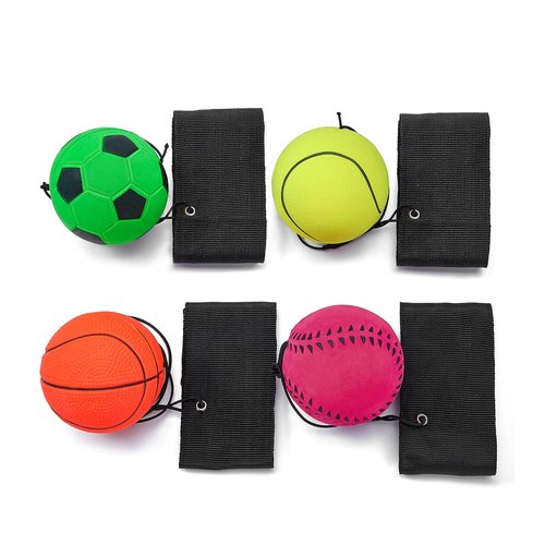 4/8/16 Pack 2.36 Inch Wrist Return Ball Wristband Ball Rubber Rebound Bouncy Sport Ball (Basketball, Baseball, Soccer,Tennis) on Elastic String Wrist Exercise or Play,Gift Toy for Kids Teens Adults