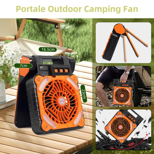 XGRTHREEH Camping Fan Rechargeable Battery Solar Fan for Outside Home with LED Lantern Solar Powered Fan Portable, Timer,4 Speeds, 90° Adjustable Solar Panel Fan 36H Run Time Max USB Charging Outdoor