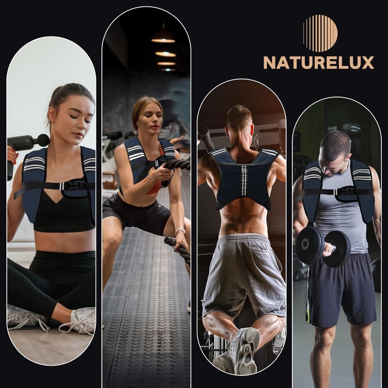 NATURELUX Weighted Vest with Reflective Stripe and Adjustable Buckle Straps, Navy Blue, 30 lbs