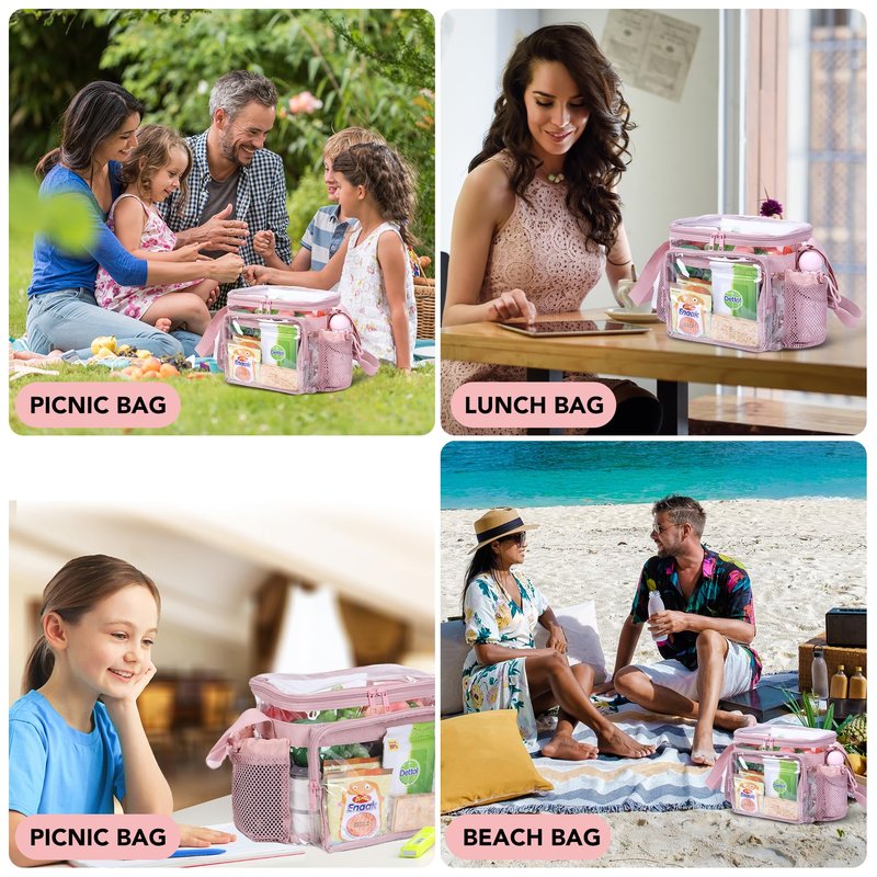 BORMELUN Clear Lunch Bag for Work - Heavy Duty Transparent Lunch Box for Men and Women - Stadium Approved for Correctional Officers Plastic Lunch Bag (pink)
