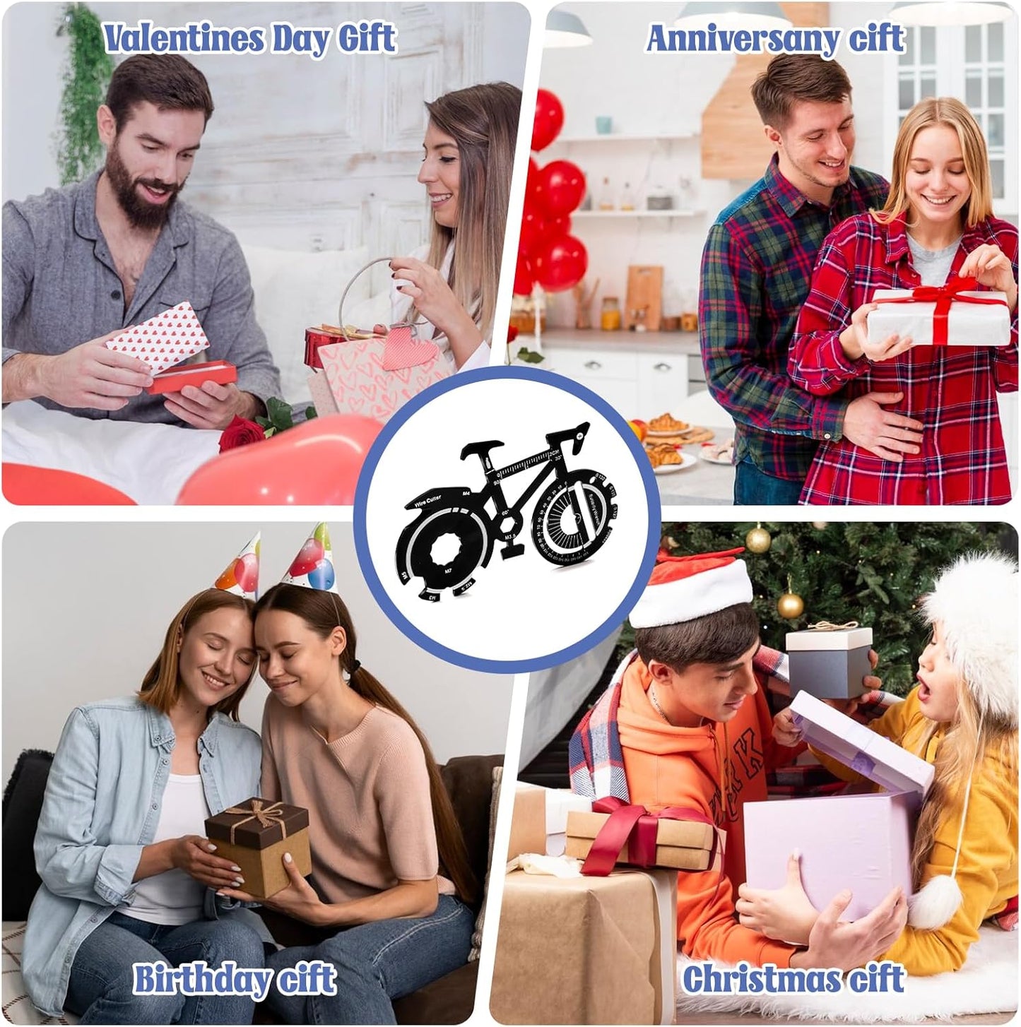 20 in 1 Bicycle Shaped Keychain Multitool Card - Pocket Multi-Tool for Bike Lover Men Key Chain gift for Dad Husband Birthday Father's Day - Black Stainless Steel