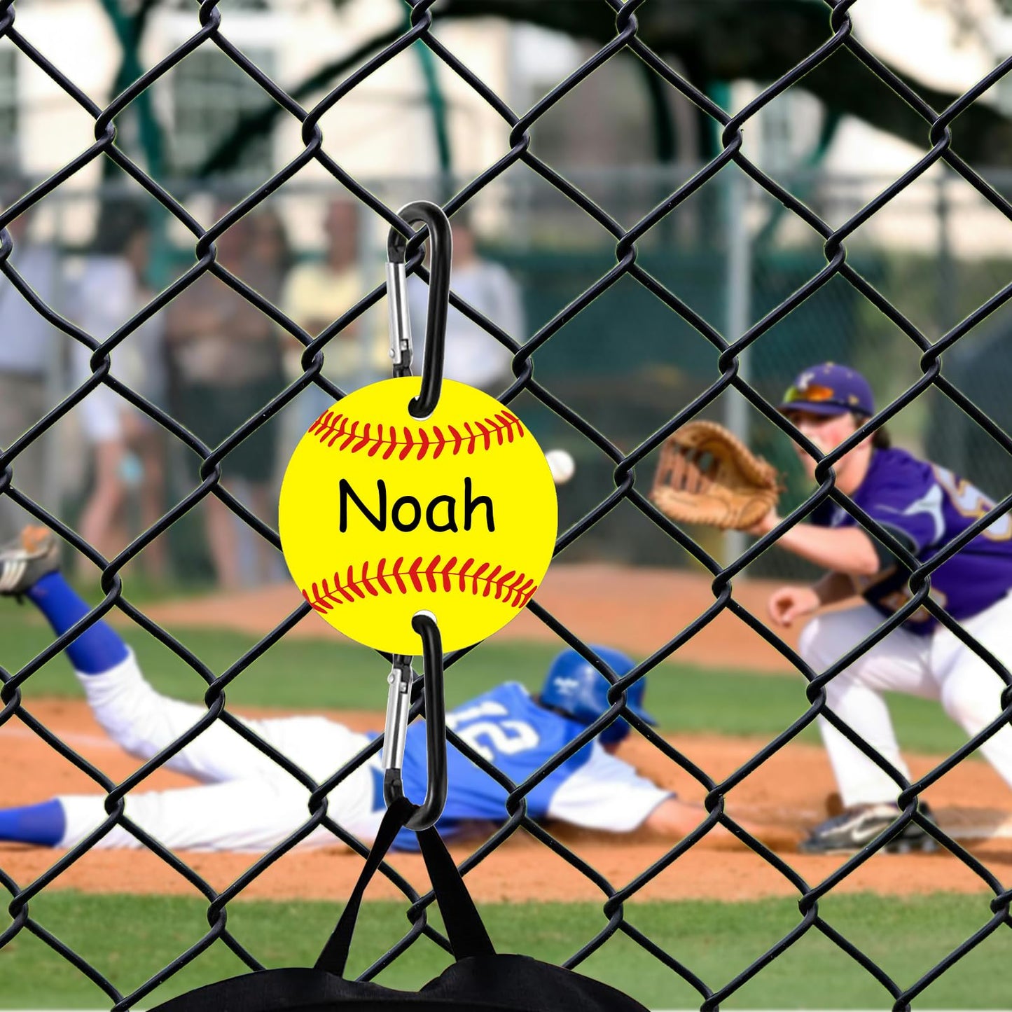 2 Pack Softball Bag Fence Hooks – Thick Fence Clips with Writable Acrylic Plates – Dugout Organizer for Softball Gear, Backpacks, Helmets, Bottles, Great Gift for Players & Friends