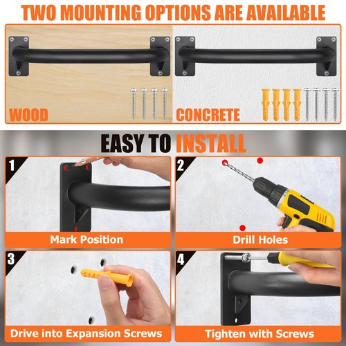 TOBWOLF 2PCS Wall Mount Doorway Pull Up Bar, Heavy Duty Strength Training Chin Up Bars, Door Frame Pull-Up Bars Ceiling Wall Mounted, Thick steel Sturdy Hanging Pull-up Bar for Home Gym Workout
