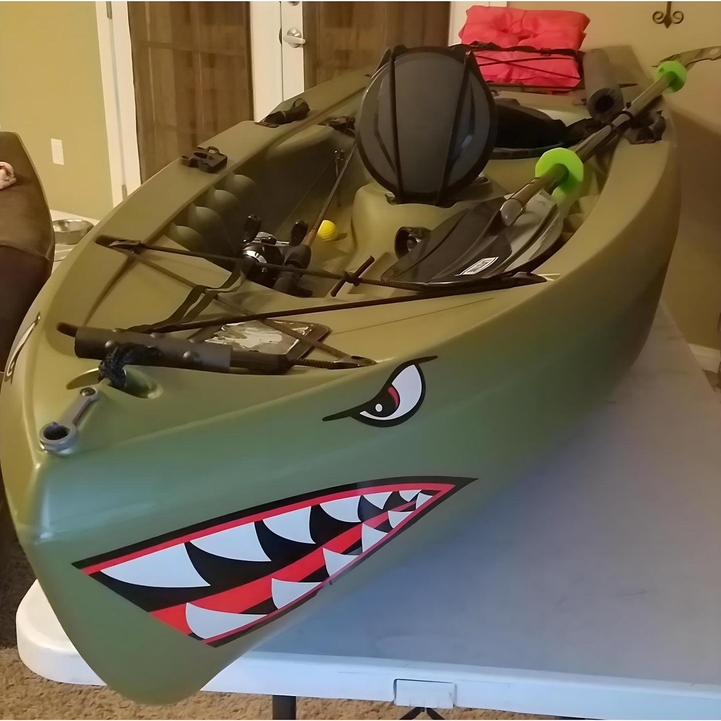Kayak Stickers, PVC Waterproof Shark Teeth Mouth Decals for Fishing Boat, Kayak Accessories (Flying Tiger Shark, 12")